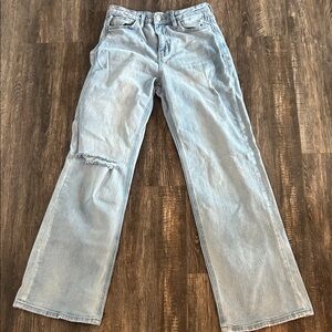 Light Blue Distressed Straight Leg Jeans